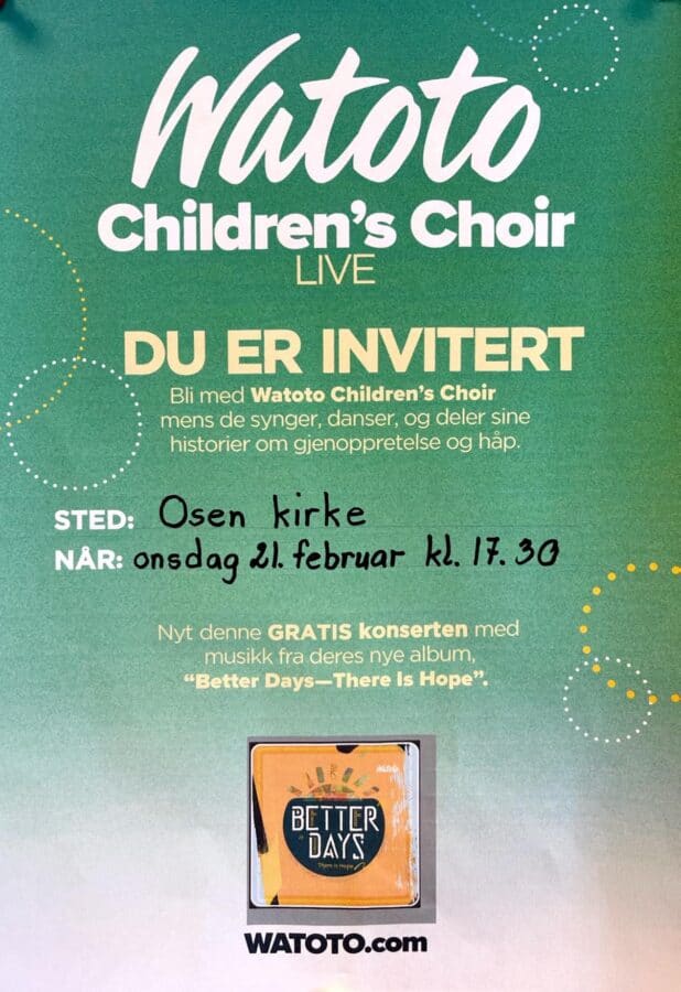 Barnesangkonsert i Fosen med Watoto Children's Choir.