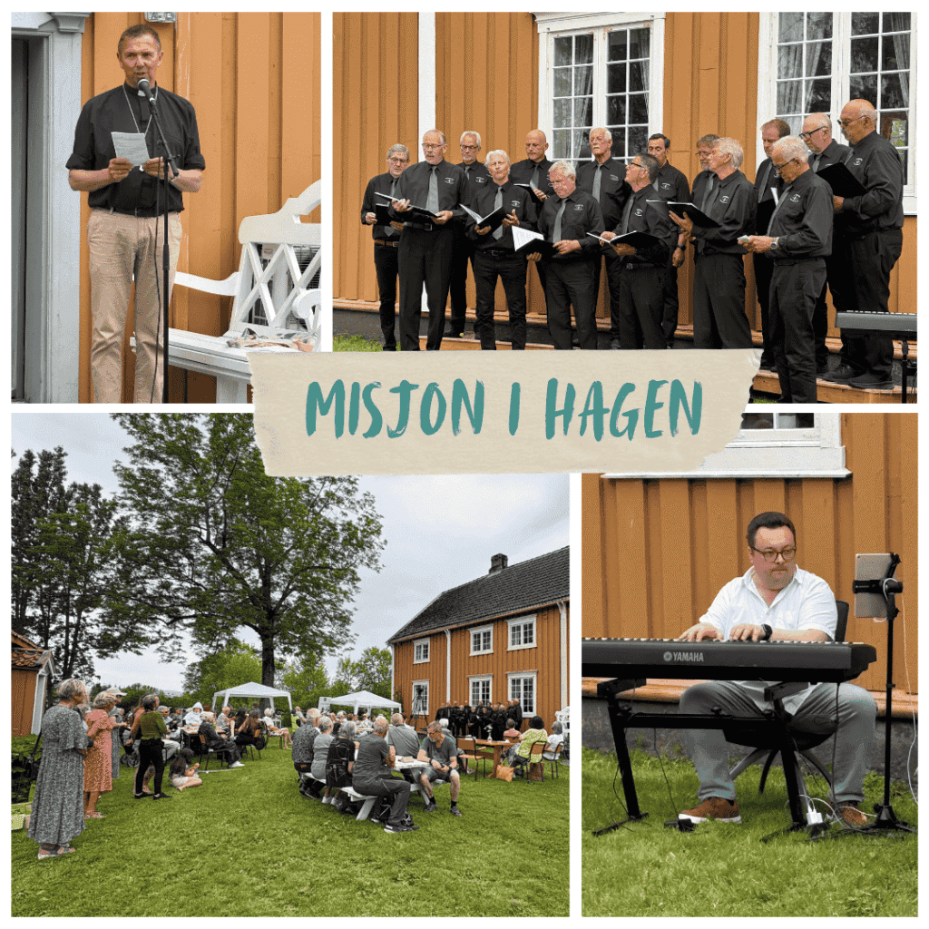 Kor som synger under kirkekonsert i Fosen, med publikum i hagen.